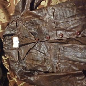 Leather pea coat very good condition brown in color